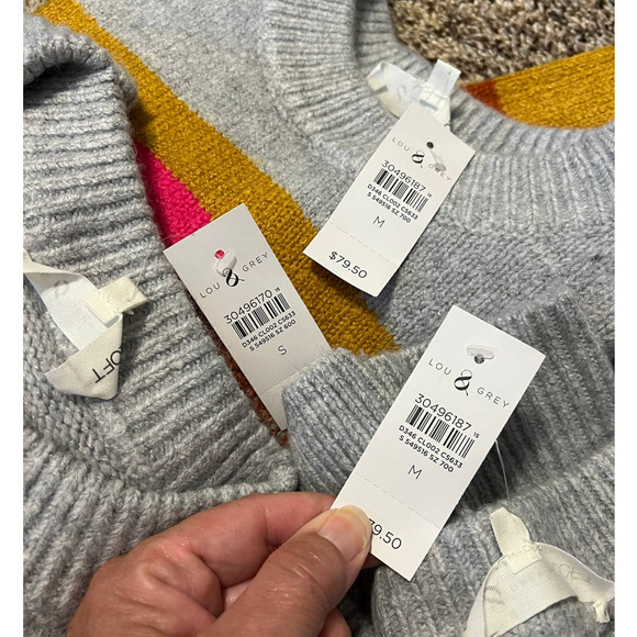 **NWT LOFT Lou & Grey Pink/Gold/Grey Multi Striped Crewneck Sweater - Picture 7 of 9